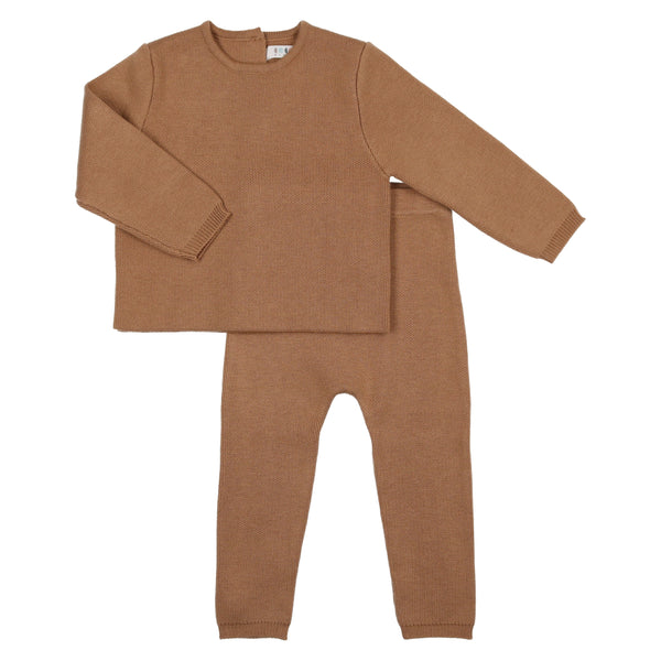 Coco Blanc Camel Knit Button Sweater Set
