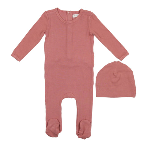 Coco Blanc Ash Rose Ribbed Onesie With Beanie