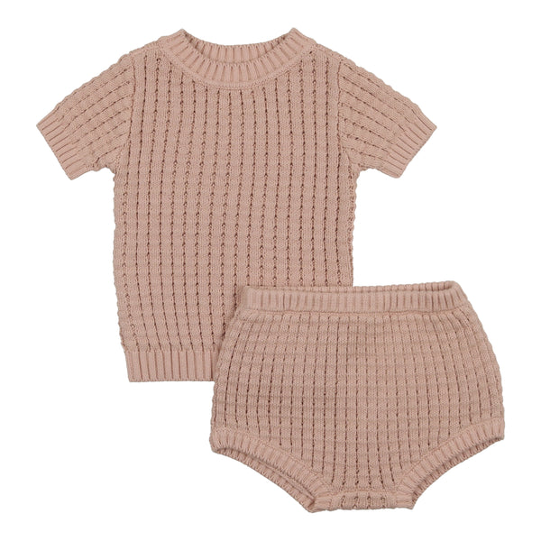 Coco Blanc Powdered Mauve Baby Knit Pointelle Set