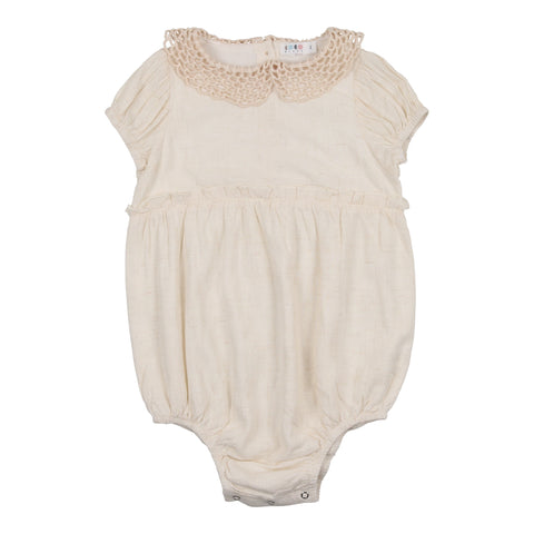 Coco Blanc Flaxy Oat Crochet Collar Romper