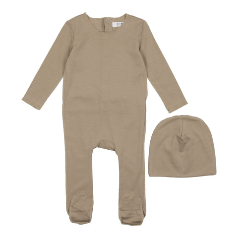 Coco Blanc Taupe Modal Footie with Beanie