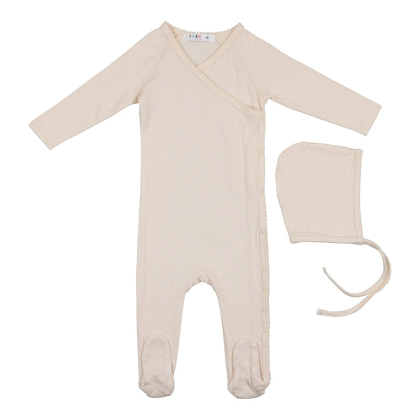 Coco Blanc Powdered Mauve Pointelle Footie with Bonnet