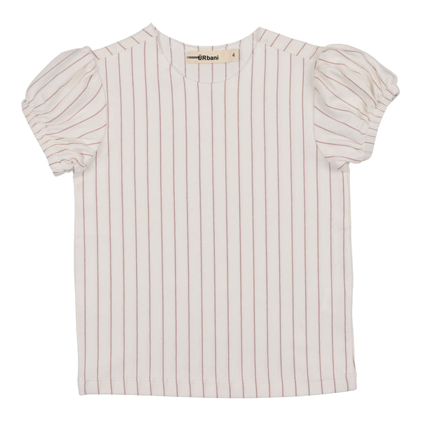 Urbani White/Mauve Striped Short Sleeve Puff Sleeve Tee