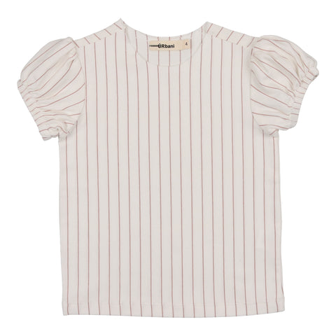 Urbani White/Mauve Striped Short Sleeve Puff Sleeve Tee