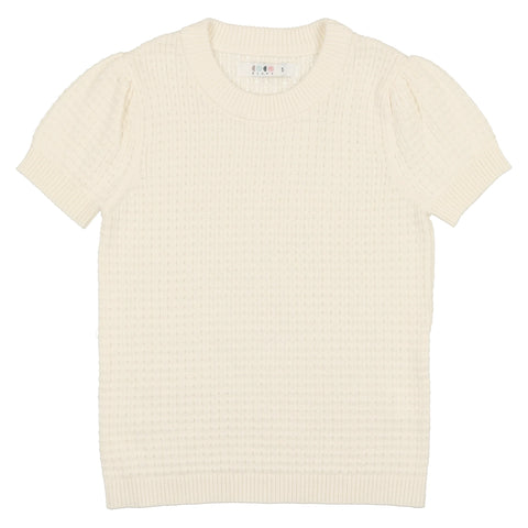 Coco Blanc Cream Short Sleeves Pointelle Girls Sweater