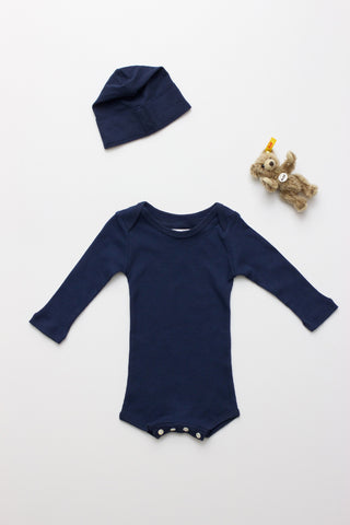 Flora and Henri Long Sleeve Onesie With Snaps Navy