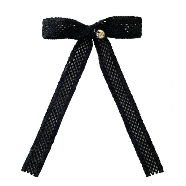 Halo Luxe Black Della Chenille Lace Bow Long Tail Clip