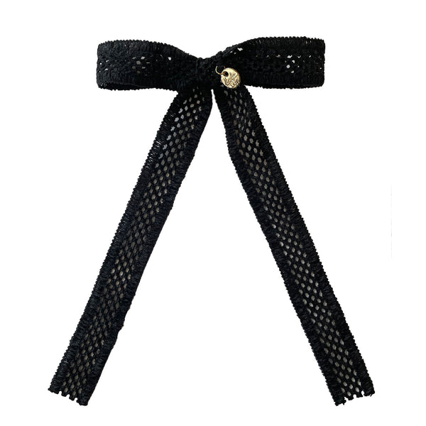 Halo Luxe Della Chenille Lace Bow Long Clip Black