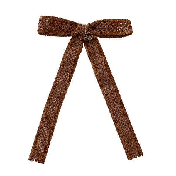 Halo Luxe Della Chenille Lace Bow Long Clip Caramel Brown