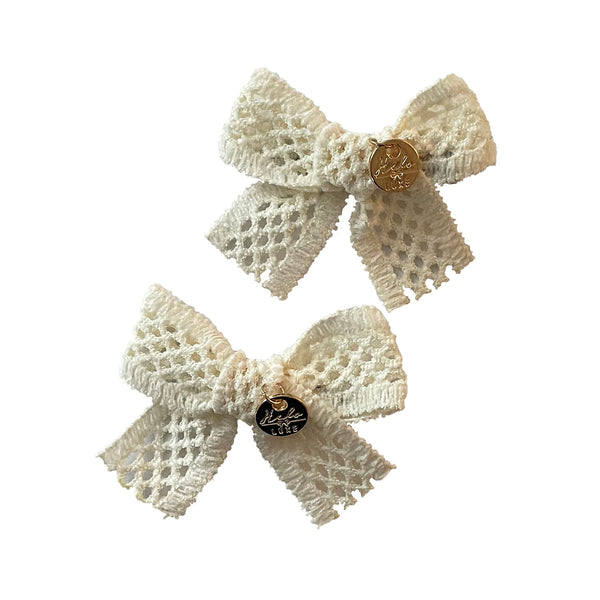 Halo Luxe Della Chenille Lace Double Bow Clip Ivory