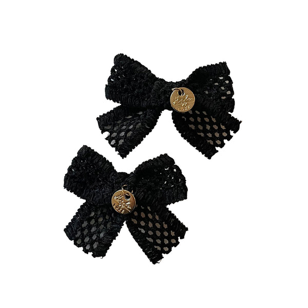 Halo Luxe Della Chenille Lace Double Bow Clip Black