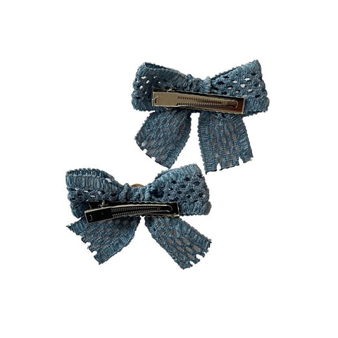 Halo Luxe Powder Blue Della Chenille Lace Double Bow Clip