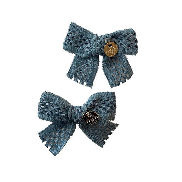 Halo Luxe Della Chenille Lace Double Bow Clip Powder Blue