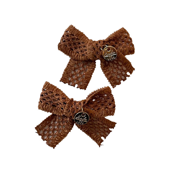 Halo Luxe Della Chenille Lace Double Bow Clip Caramel Brown