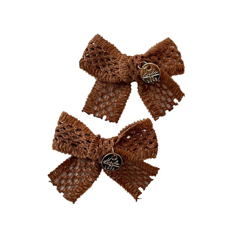 Halo Luxe Della Chenille Lace Double Bow Clip Caramel Brown