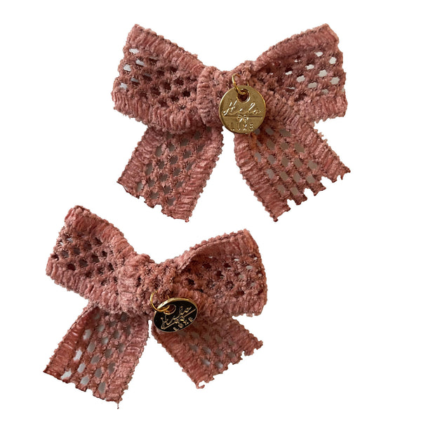 Halo Luxe Della Chenille Lace Double Bow Clip Rose