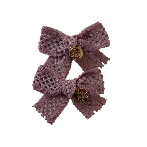 Halo Luxe Lavender Della Chenille Lace Double Bow Clip