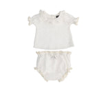 Tocoto Vintage Off White Embroidered Blouse & Bloomer Set