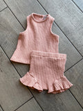 Violeta E Federico Pink Sleeveless Nob Top & Flutter Bloomer Set