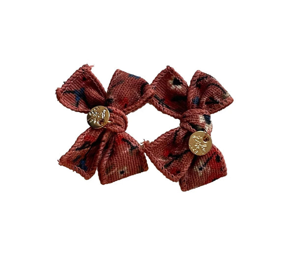 Halo Luxe Elsie Corduroy Double Bow Clips Mauve Floral