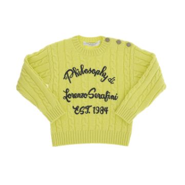 Philosophy Lime Cable Knit Logo Embroidery Sweater
