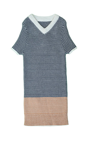 Belati Blue Striped Knit Color Block Top