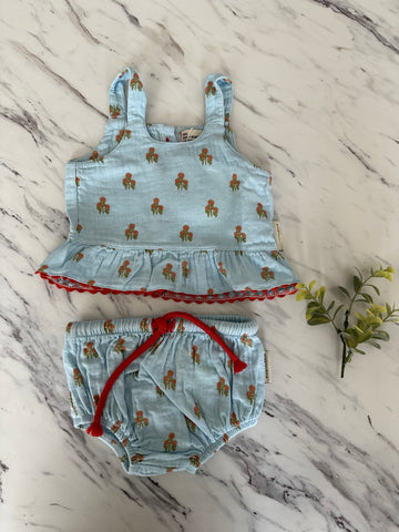 Piupiuchick Light Blue Flowers Blouse + Baby Shortie