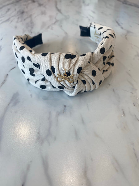 Halo Luxe Cream/Black Polka Dot Knot Headband