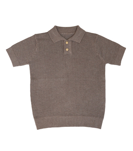 Belati Summer Brown Textured Knit Polo