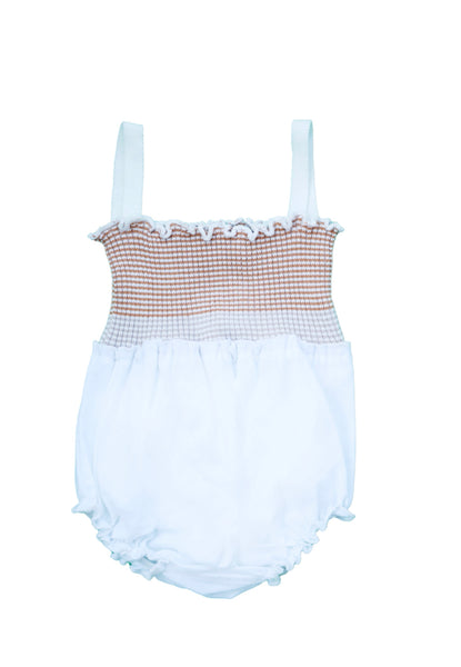 Belati Nude Stripe Knit to Woven Baby Romper