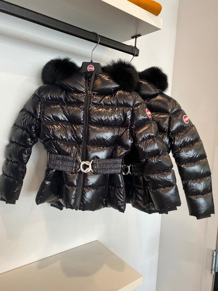 Colmar Shiny Black Belted Fur Hooded Winter Jacket