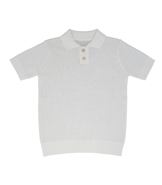 Belati Ivory Textured Knit Polo