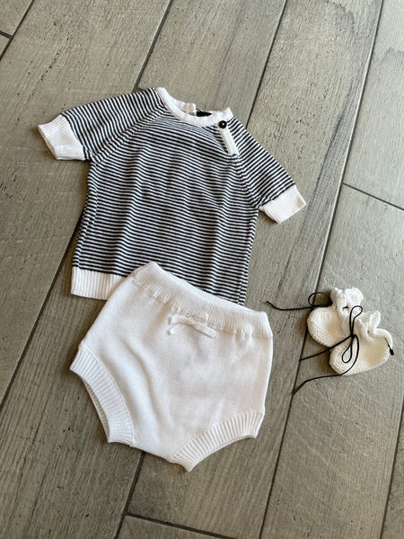 Pequeno Tocon Coal Stripe Knit Top & Bloomer