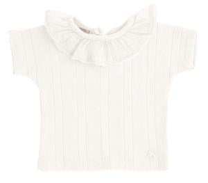 Tocoto Vintage Off White Pointelle Ruffle Collar Top & Bloomer