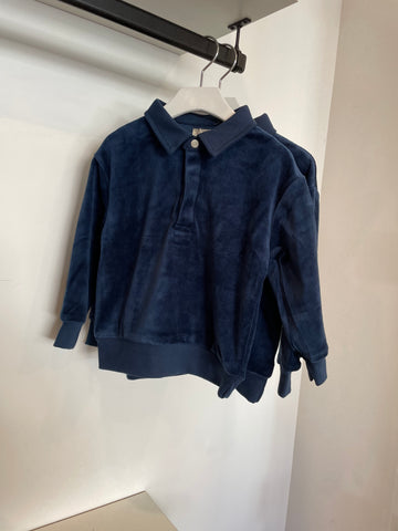 Lil Legs Mid Blue Velour Sweatshirt Polo