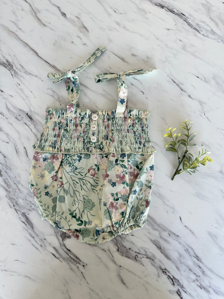 Coco Au Lait Green Floral Smock Romper