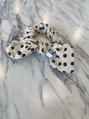 Halo Luxe Cream/Black Polka Dot Bow Scrunchie