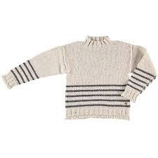 Tocoto Vintage Beige Funnel Neck Striped Sweater