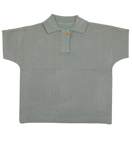 Belati Jade Boxy Pointelle Collared Knit