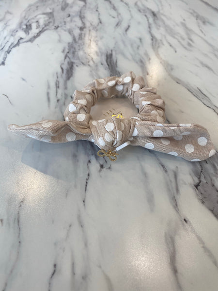 Halo Luxe Linen Polka Dot Bow Scrunchie