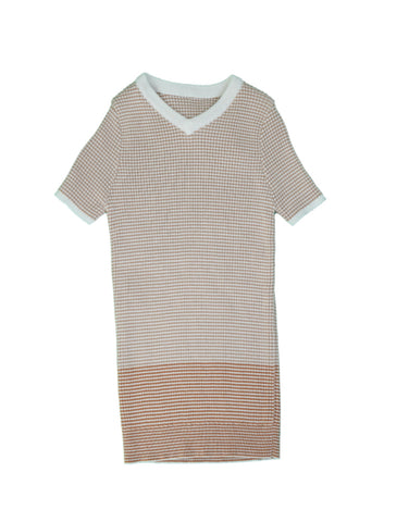 Belati Nude Striped Knit Color Block Top