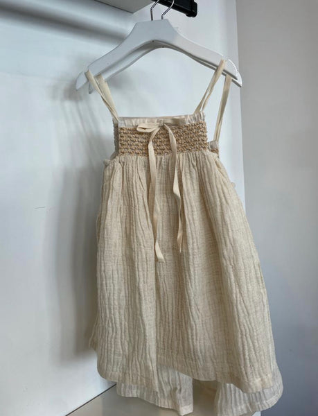 Belle Chiara Ecru Crinkle Muslin Dress