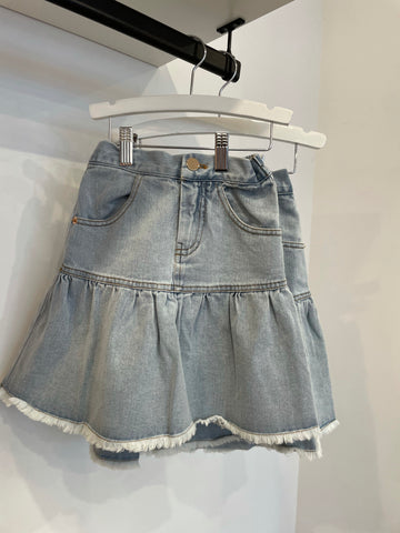 Steph The Label Light Denim Ruffle Skirt