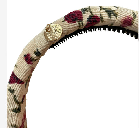 Halo Luxe Elsie Corduroy Headband Ivory Floral