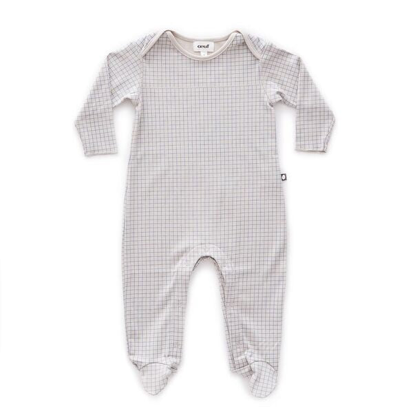 Oeuf Light Grey Base With Blue Checks Footed Jumper