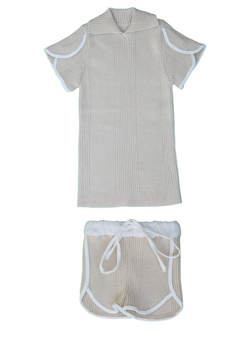 Belati Vanilla Rib Knit Set with Piping