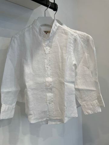 Nupkeet White Long Sleeve Linen Blend Shirt