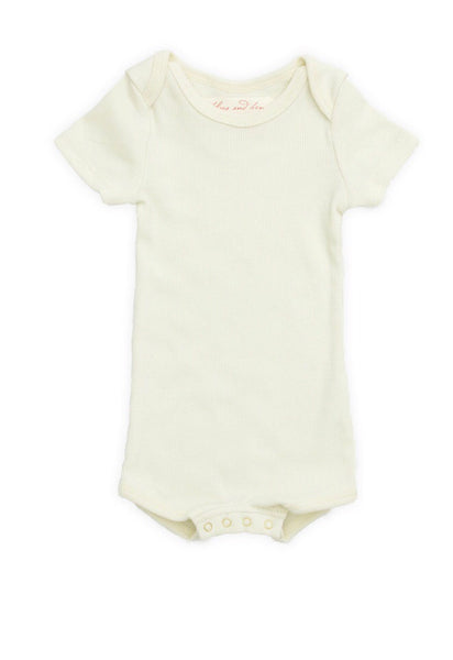Flora and Henri Short Sleeve Onesie With Snaps Sand