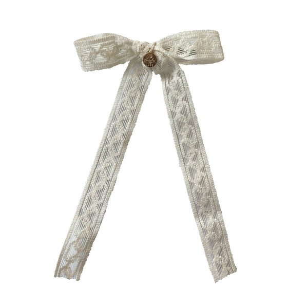 Halo Luxe Isla Lace Knit Bow Long Clip Ivory