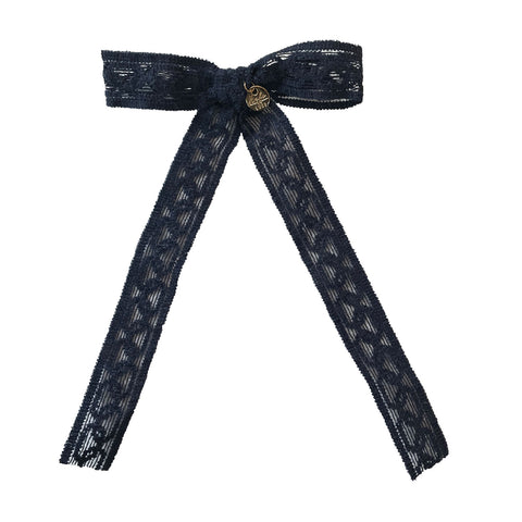 Halo Luxe Isla Lace Knit Bow Long Clip Navy